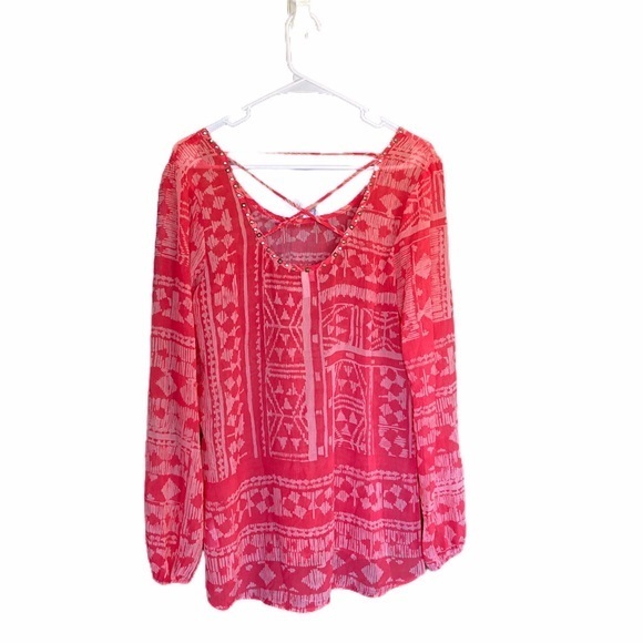 Studio Y | Pink & Pastel Orange Sheer Chiffon Top | Medium - Picture 2 of 3
